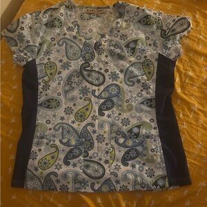 Paisley Print Scrub Top